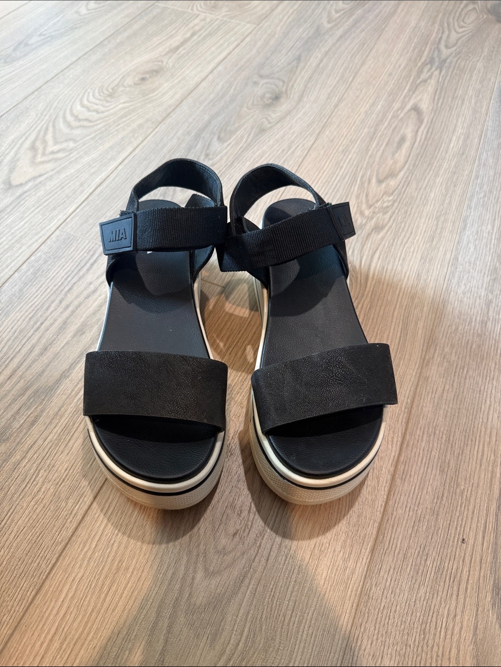 MIA Black and Cream Platform Sandals with Strap Detail